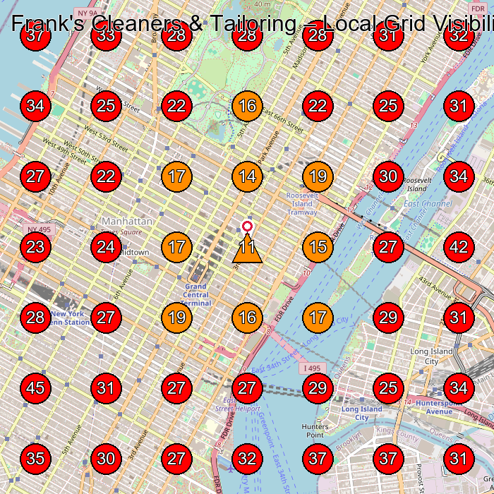 Frank's Cleaners & Tailoring GeoGrid visibility map for Dry Cleaner in New York